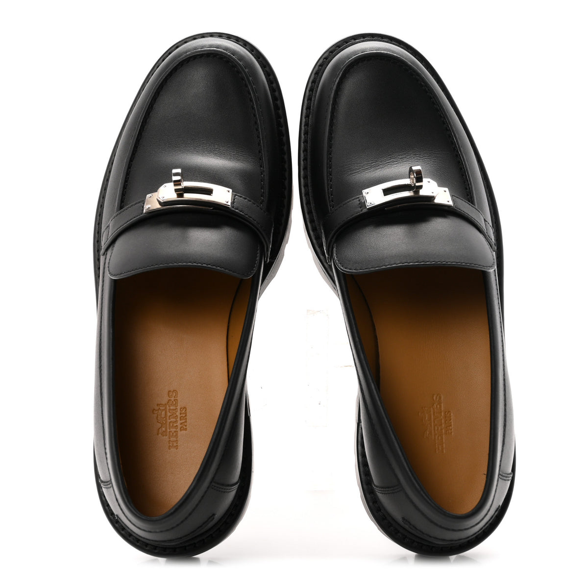 Calfskin Womens Icone Loafers 38.5 Black