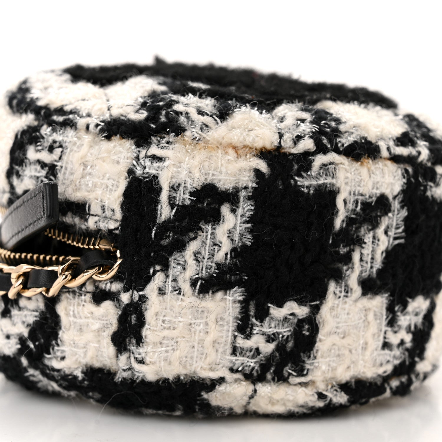 Chanel Tweed Shearling Round Clutch With Chain and Coin Purse Black and White 11 of 14