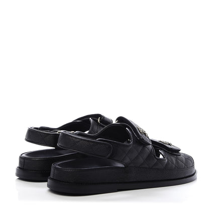 Chanel Caviar CC Flat Sandals 40.5 Black 4 of 9