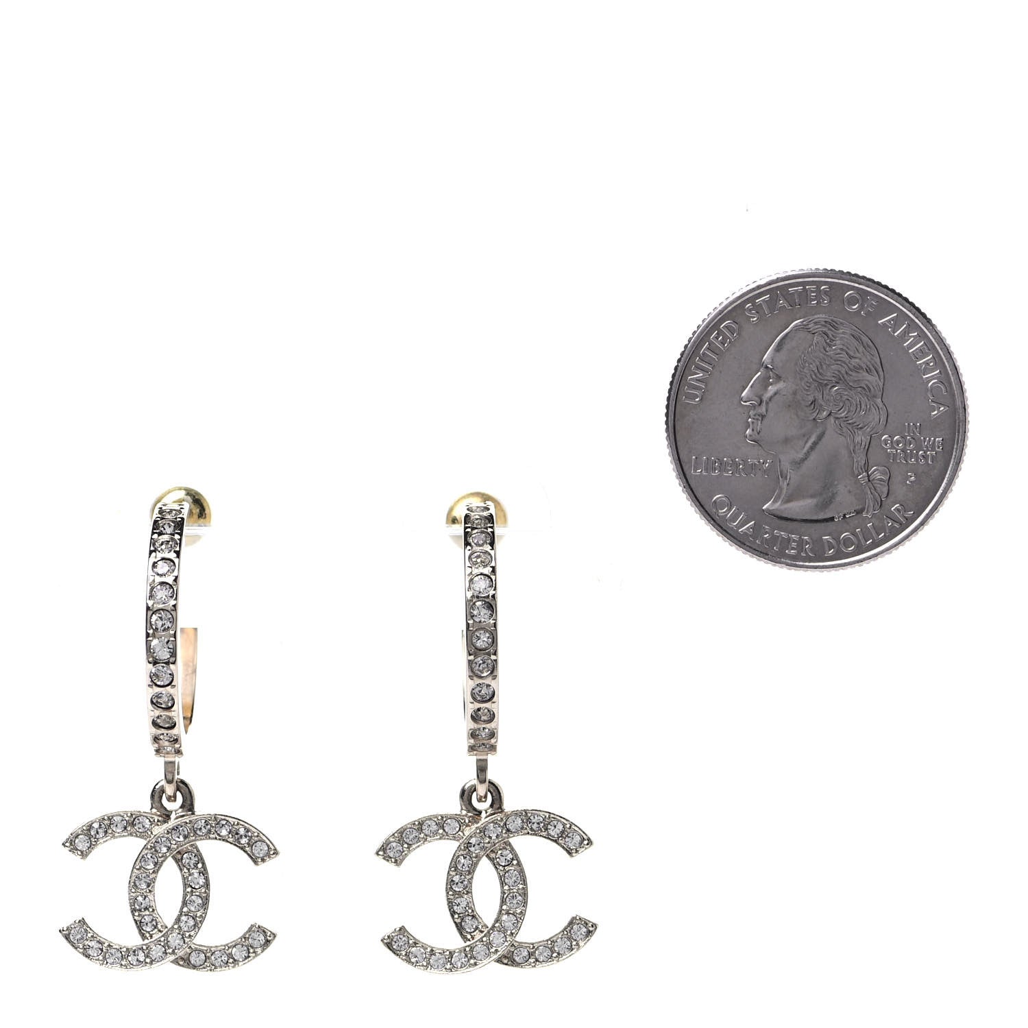 Chanel Crystal Lock Symbols CC Hoop Drop Earrings Gold 2 of 4