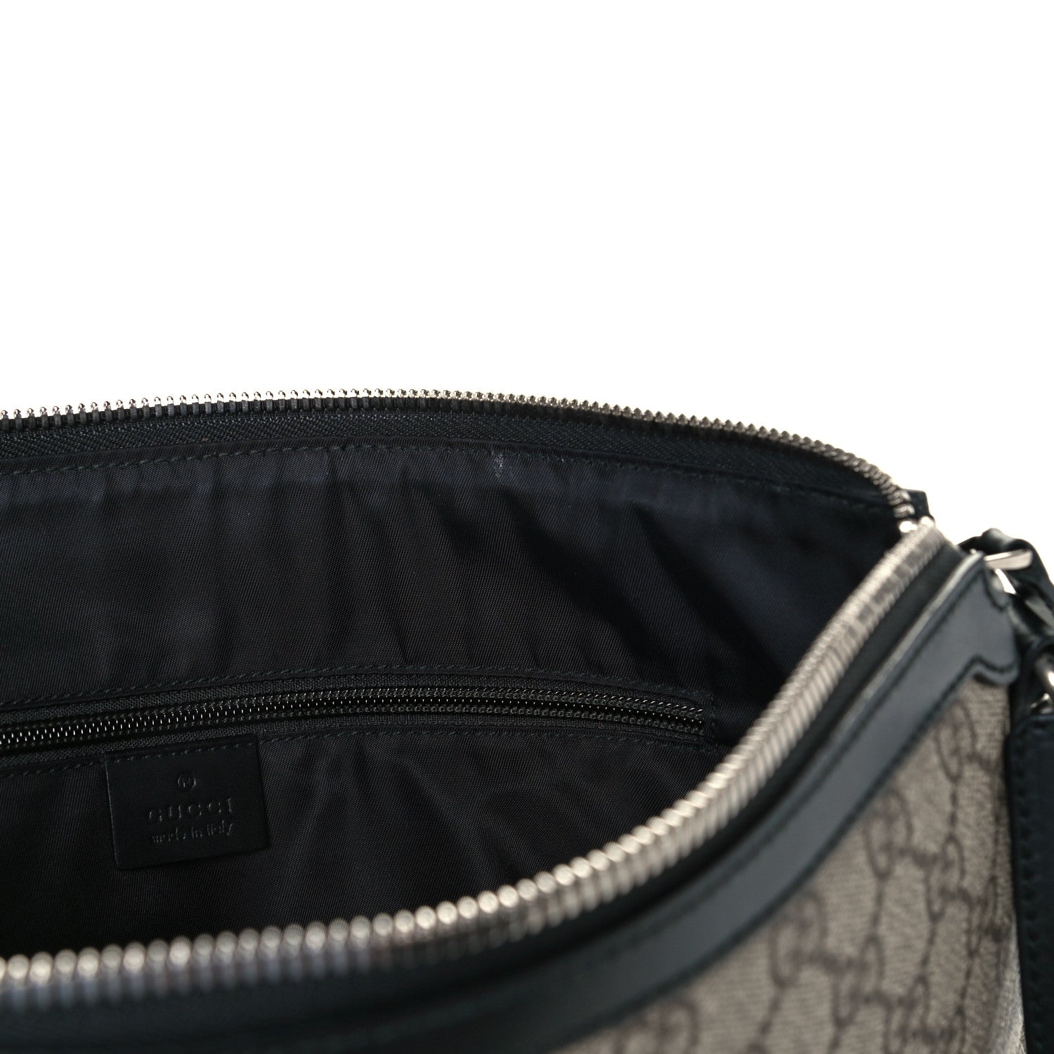Gucci GG Supreme Monogram Calfskin Web Medium Flat Messenger Bag Beige Ebony Black 12 of 13