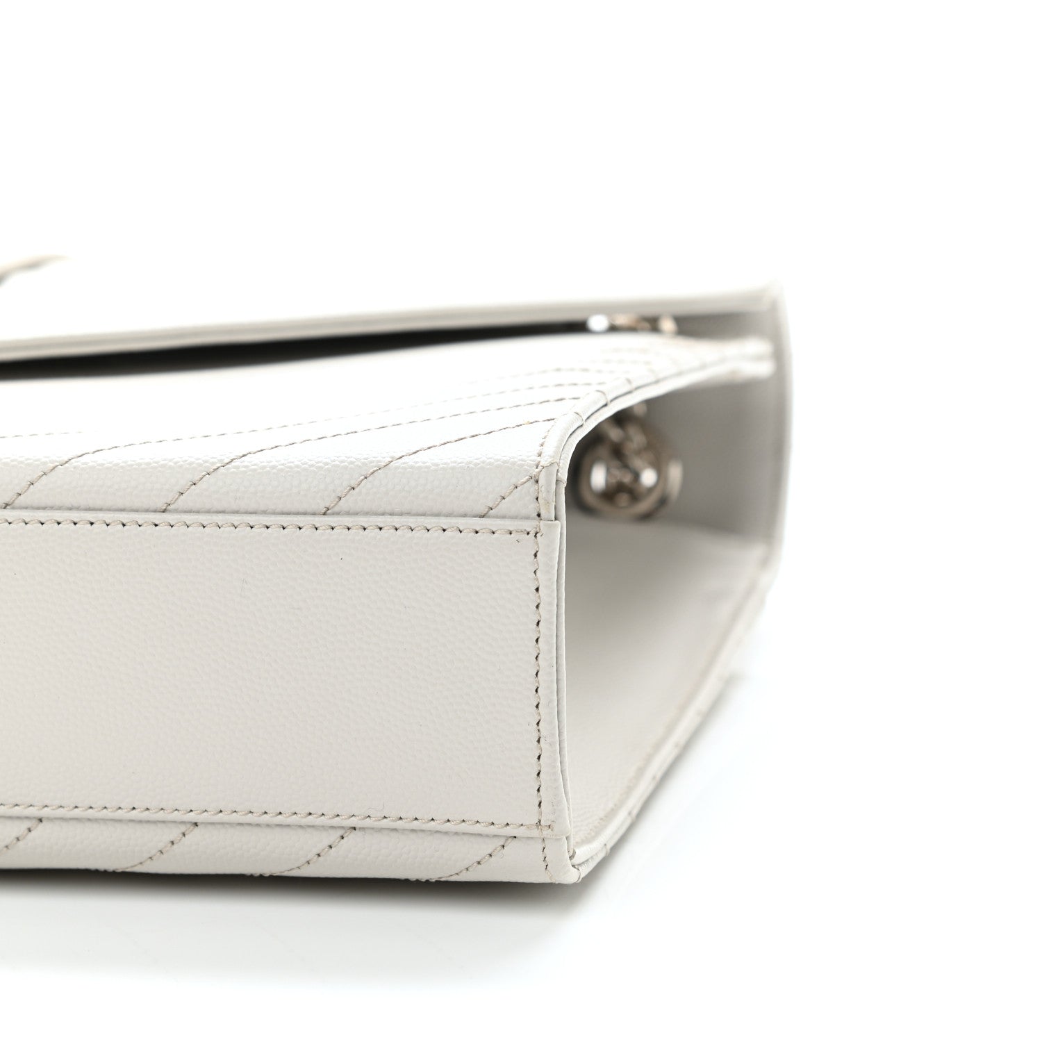 Saint Laurent Grain De Poudre Matelasse Chevron Large Monogram Satchel Light Grey 9 of 9