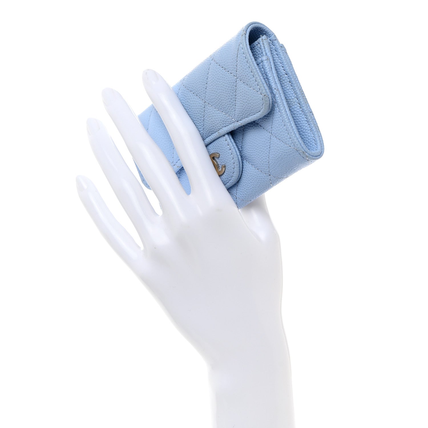 Chanel Caviar Quilted Flap Card Holder Wallet Light Blue 2 of 10