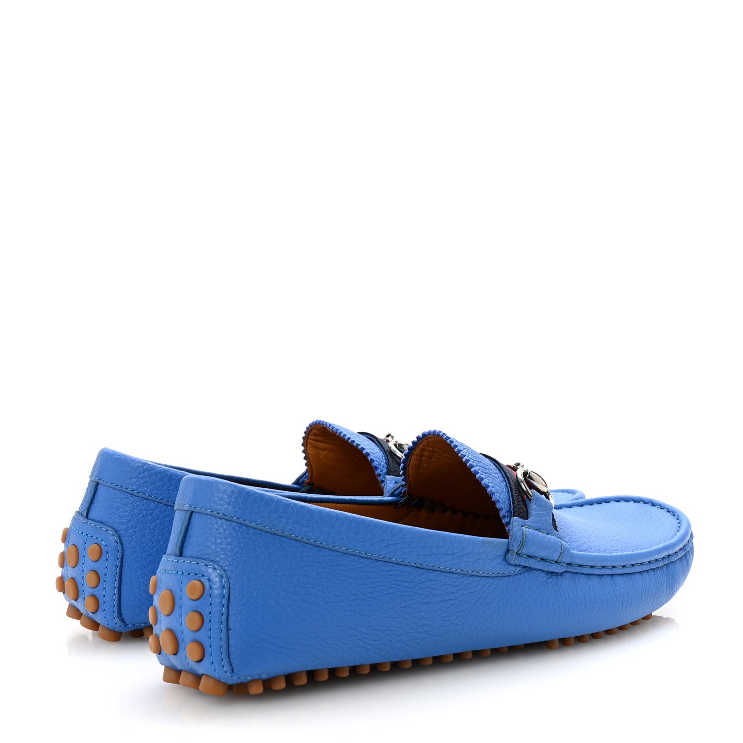 Gucci Calfskin Web Mens Horsebit Driver Loafers 8 Blue 5 of 10