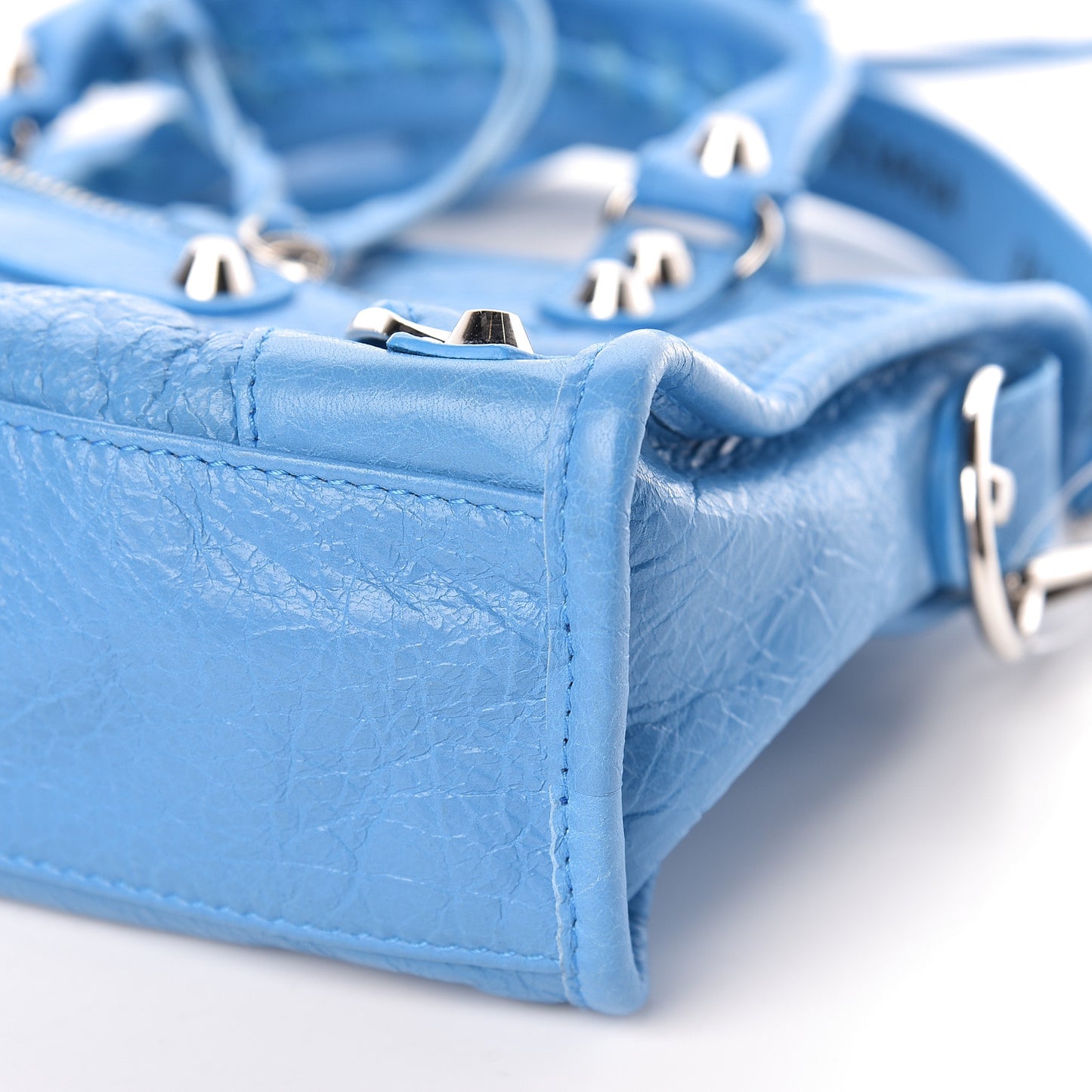 Agneau Classic Silver Hardware Mini City Logo Strap Bleu Turquoise Black