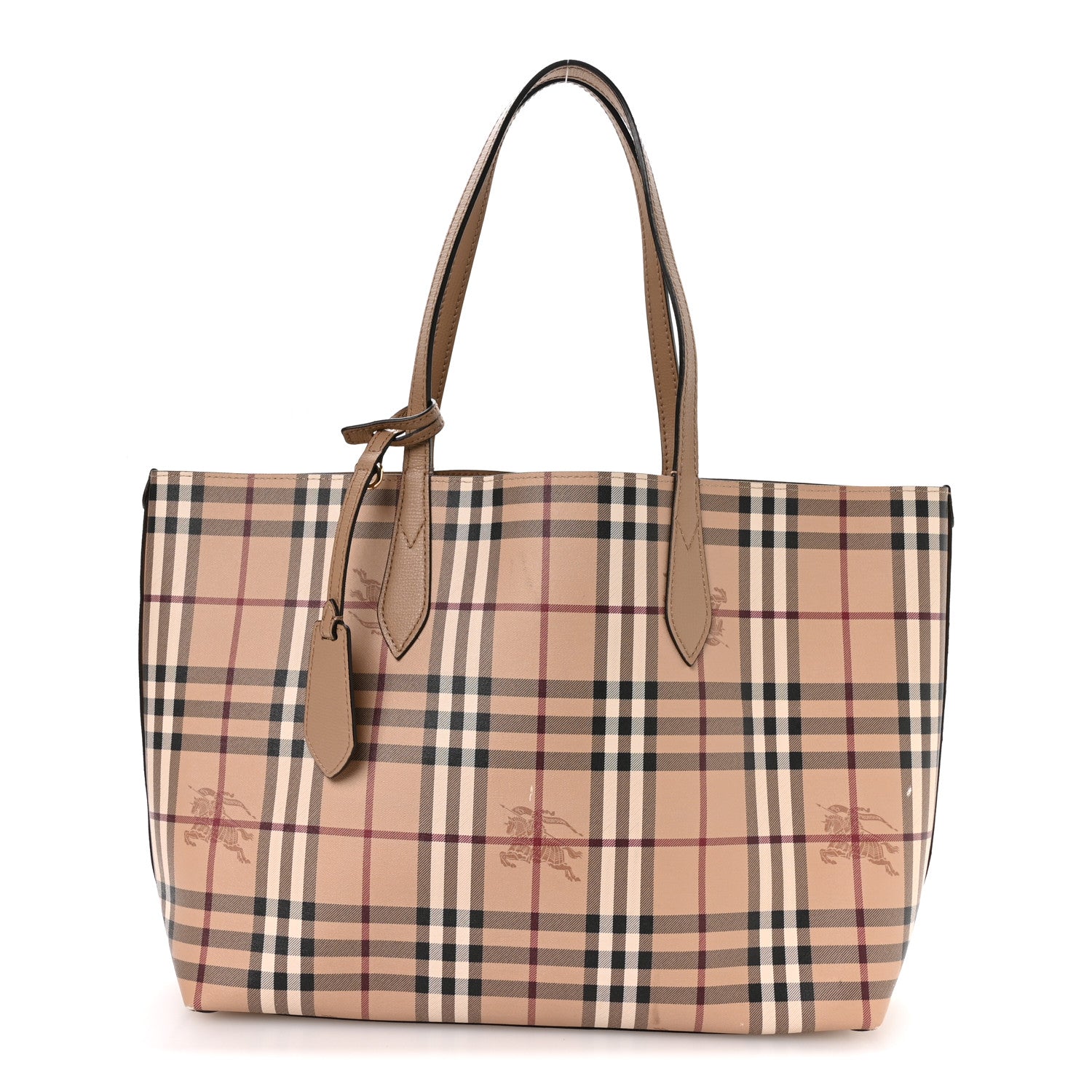 Burberry Grainy Calfskin Haymarket Check Medium Reversible Tote Camel 1 of 18