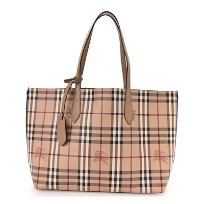 Burberry Grainy Calfskin Haymarket Check Medium Reversible Tote Camel 1 of 18