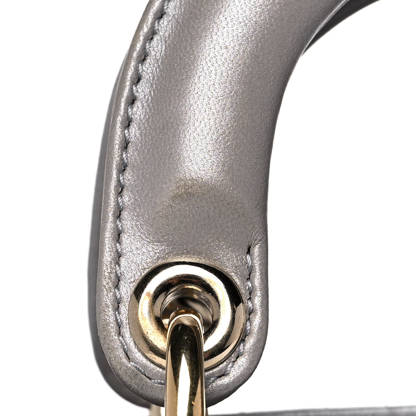 Metallic Lambskin Cannage Mini Lady Dior Grey