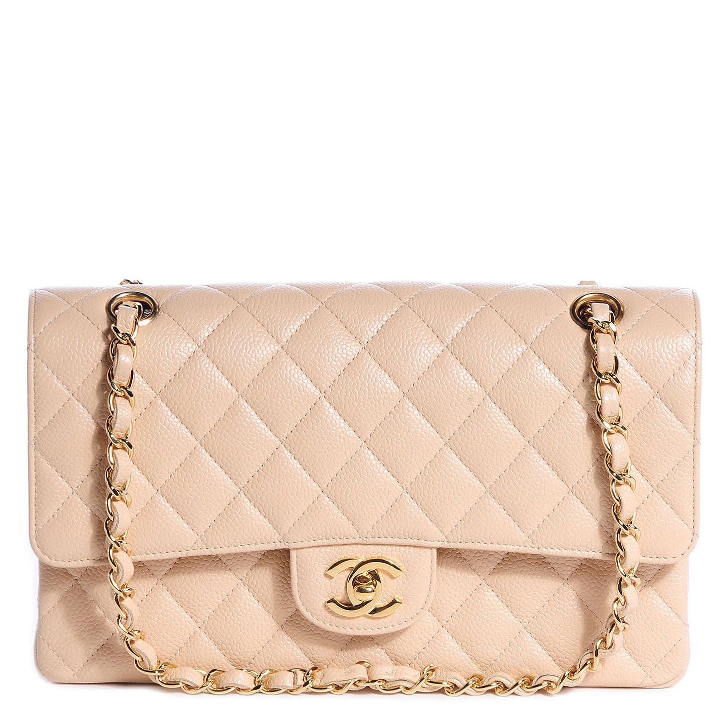 Caviar Quilted Medium Double Flap Beige Clair