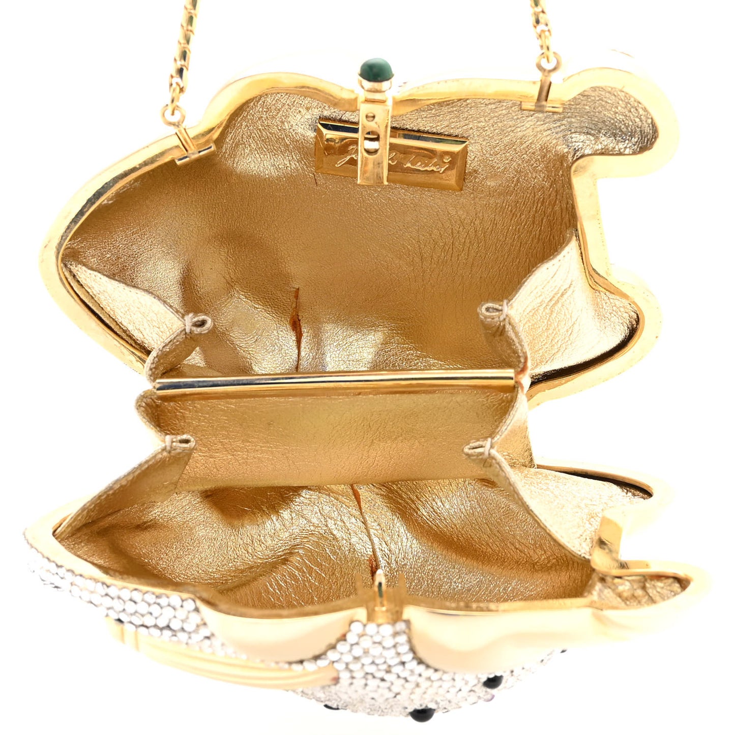 Crystal Frog Minaudiere Chain Clutch Gold