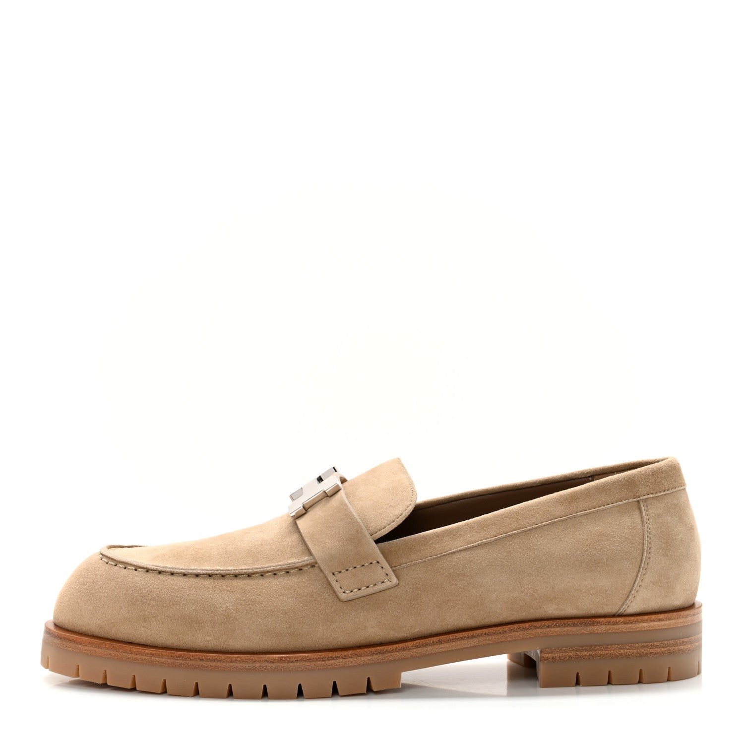 Hermes Suede Goatskin Womens Faubourg Loafers 39 Argile 1 of 12