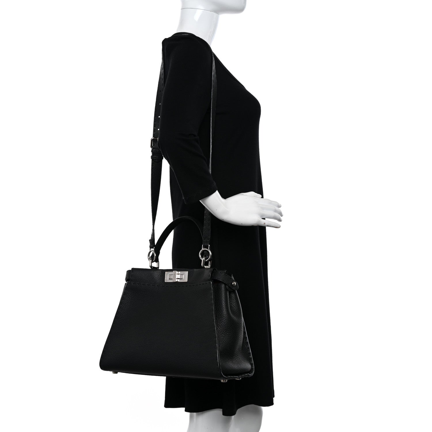 Fendi Cuoio Romano Selleria Bi-Color Medium Peekaboo Iconic Satchel Black Mou 2 of 12