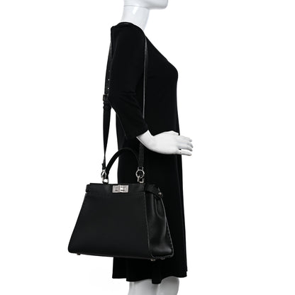 Fendi Cuoio Romano Selleria Bi-Color Medium Peekaboo Iconic Satchel Black Mou 2 of 12