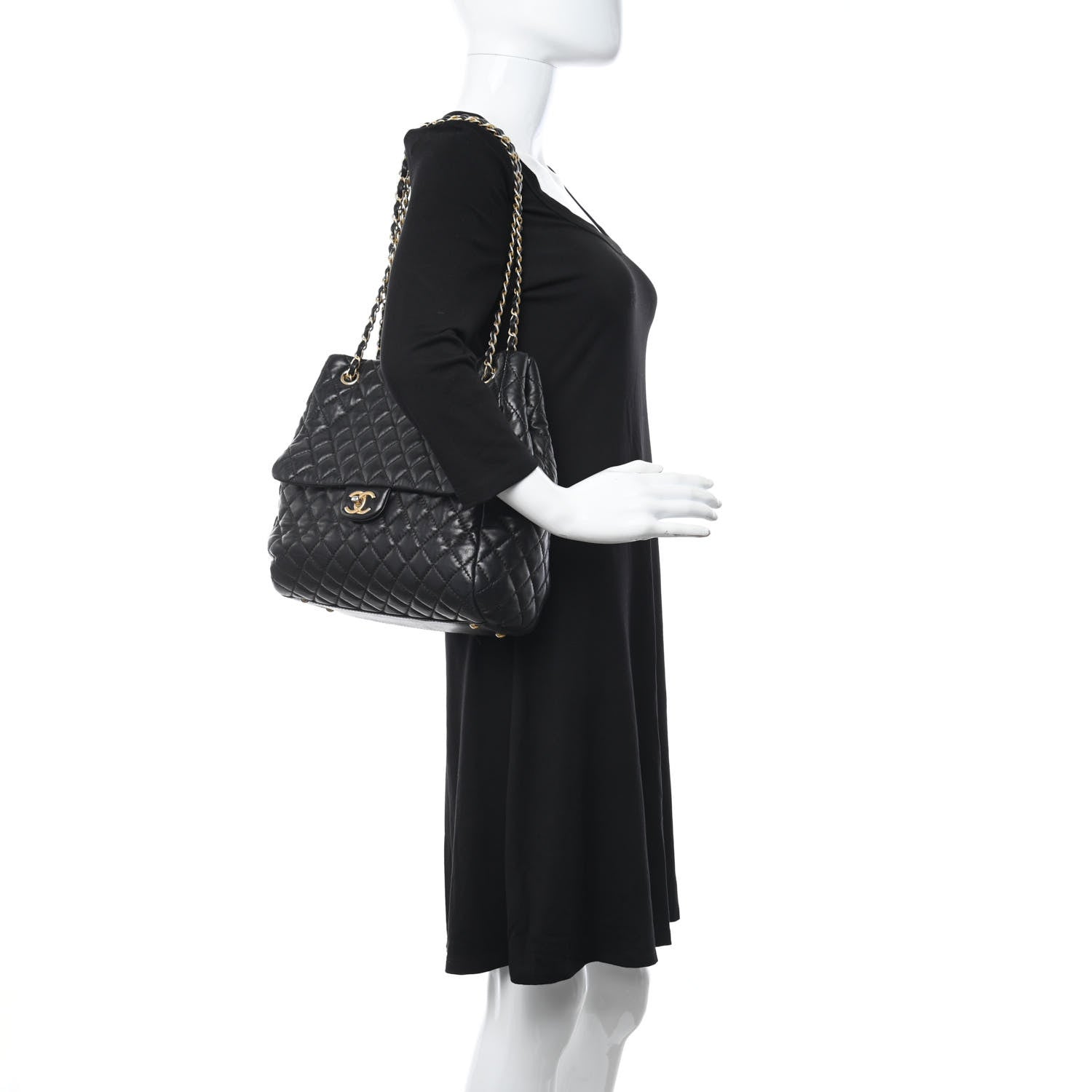 Chanel Lambskin Quilted Large Fluffy CC Shopping Tote Black 2 of 16