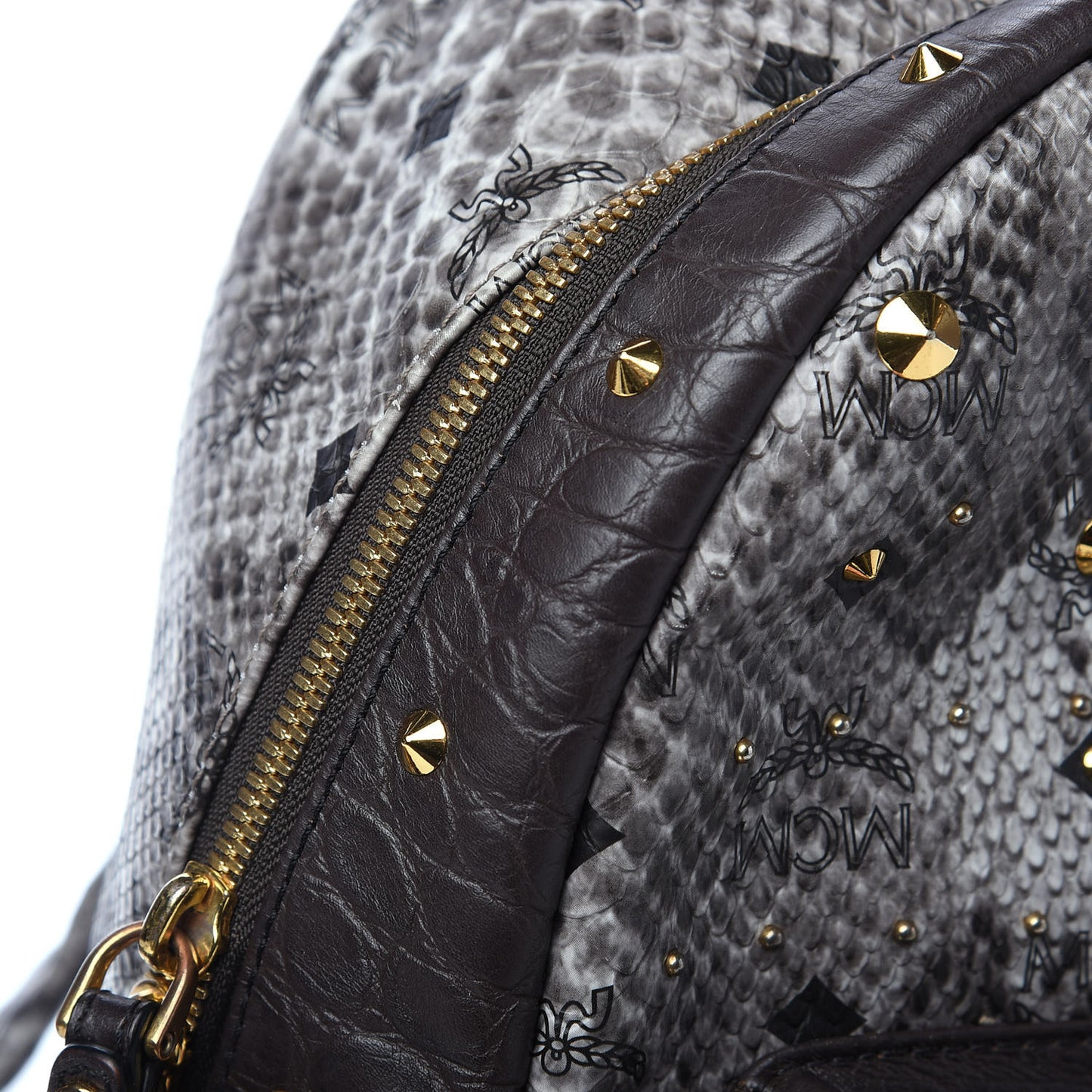 Visetos Snakeskin Printed Studded Small Stark Backpack Light Grey