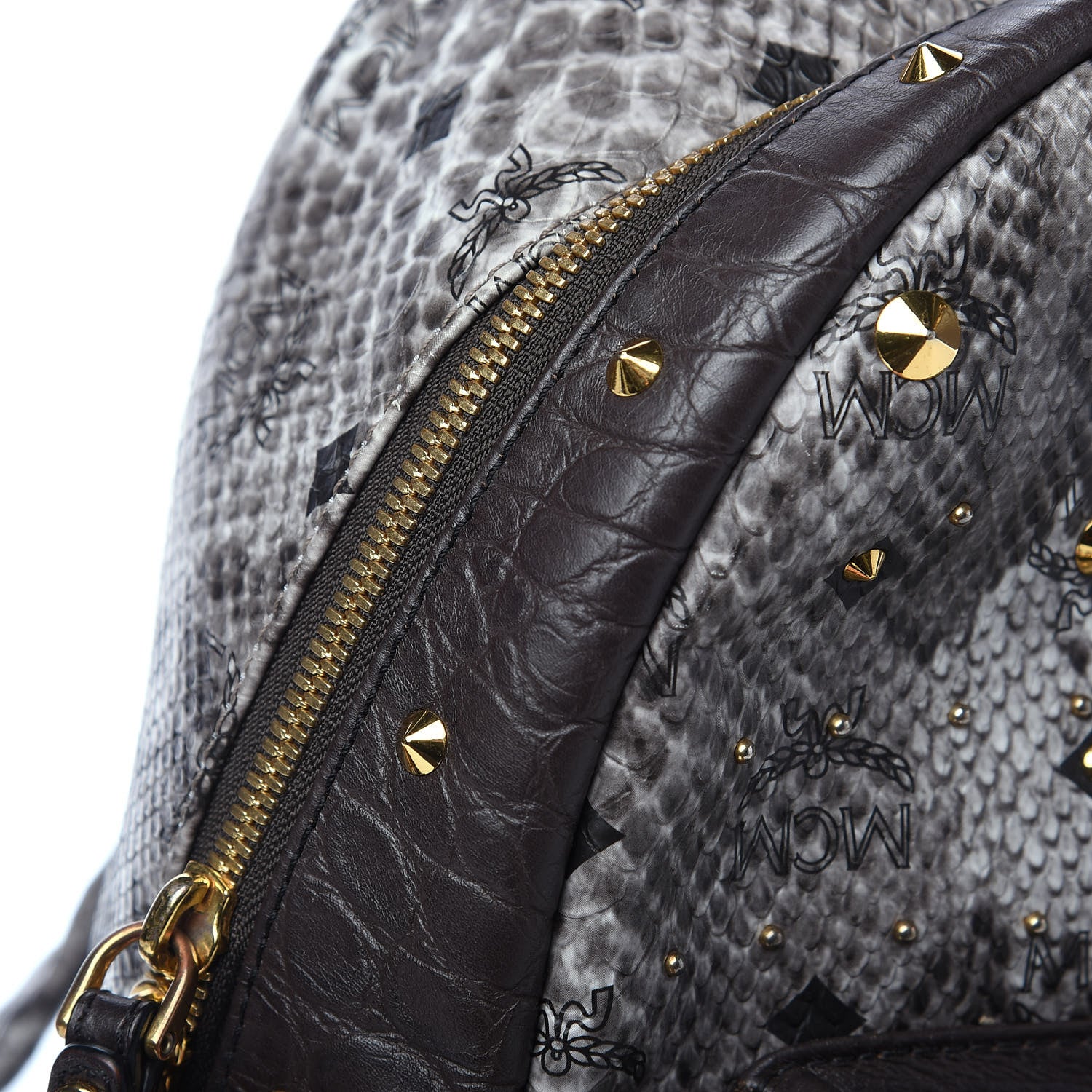 MCM Visetos Snakeskin Printed Studded Small Stark Backpack Light Grey 7 of 9