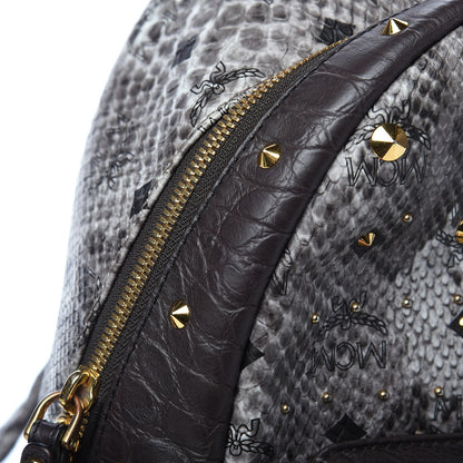 MCM Visetos Snakeskin Printed Studded Small Stark Backpack Light Grey 7 of 9