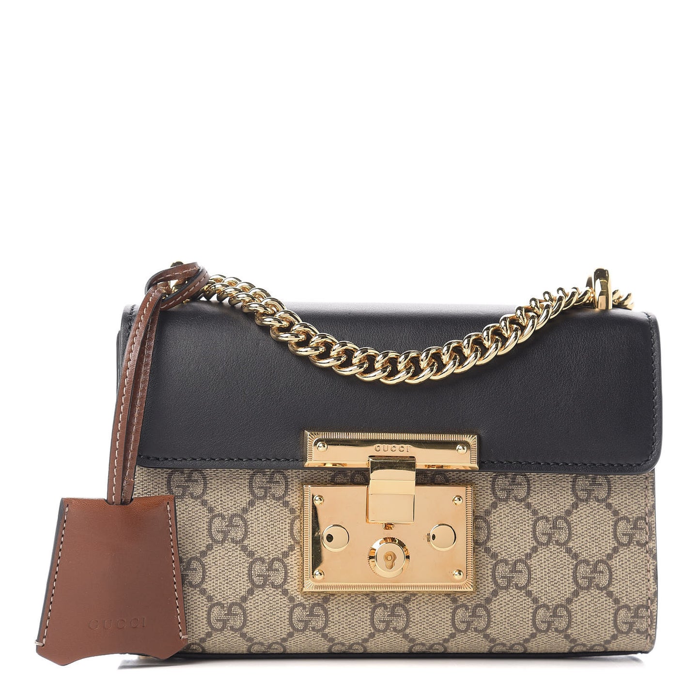 GG Supreme Monogram Calfskin Small Padlock Shoulder Bag Beige Black Cuir