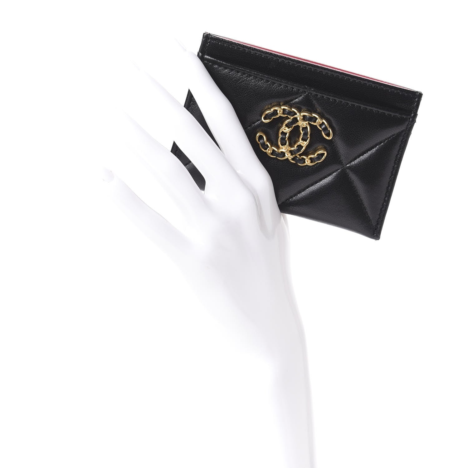 Chanel Shiny Goatskin Quilted Chanel 19 Card Holder Black 2 of 11