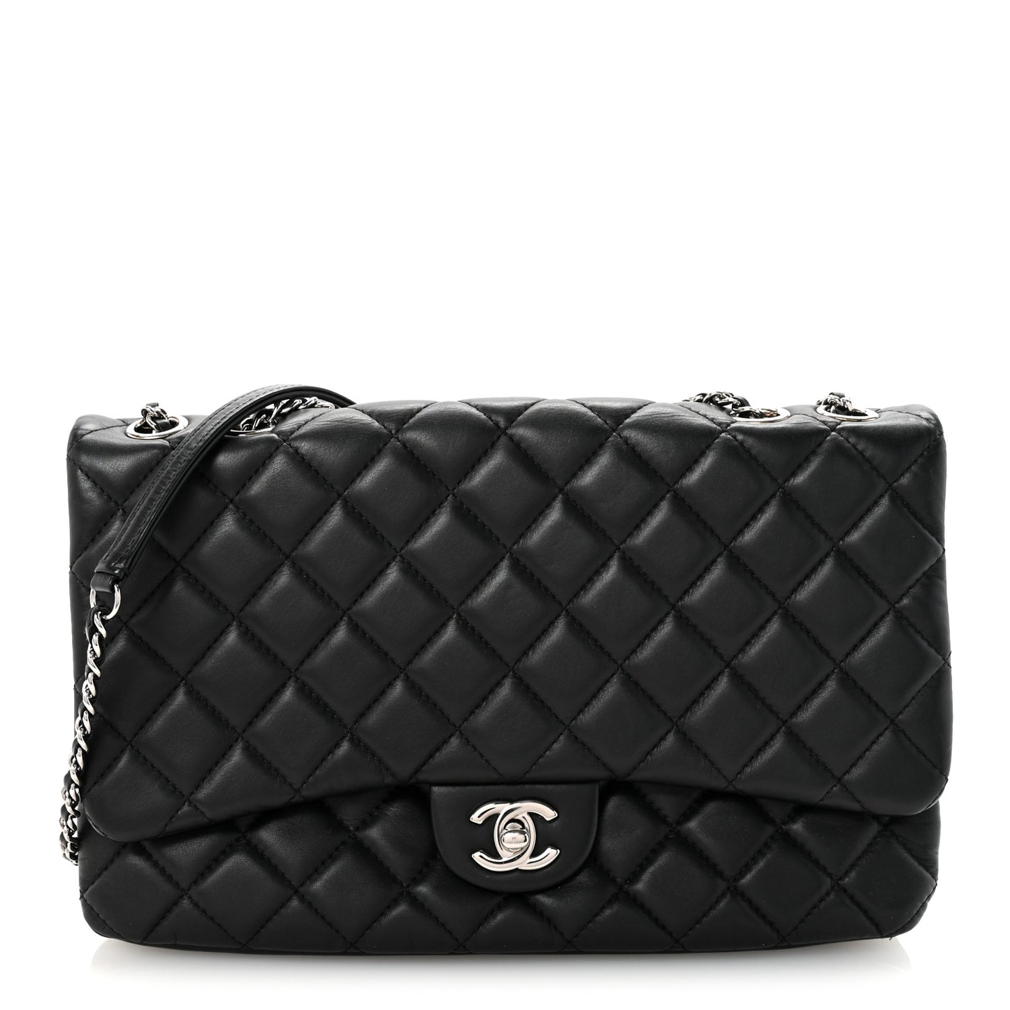 Lambskin Quilted Jumbo Chanel 3 Flap Bag Black