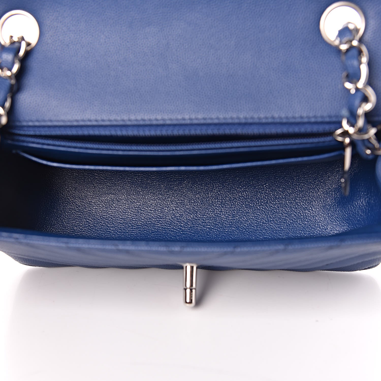 Chanel Caviar Chevron Quilted Mini Rectangular Flap Blue 5 of 9
