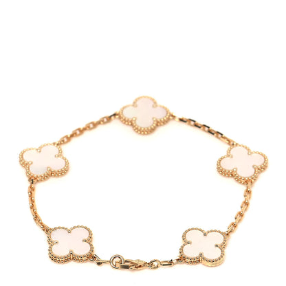 Van Cleef & Arpels 18K Yellow Gold Mother of Pearl 5 Motifs Vintage Alhambra Bracelet 5 of 6