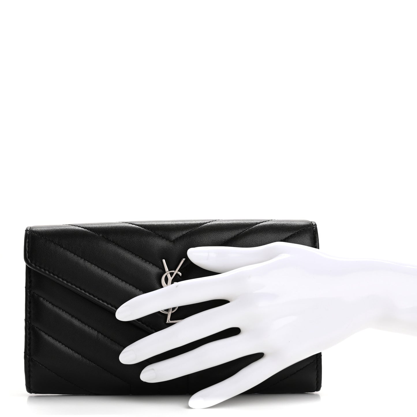 Lambskin Y Quilted Monogram Large Loulou Flap Wallet Black
