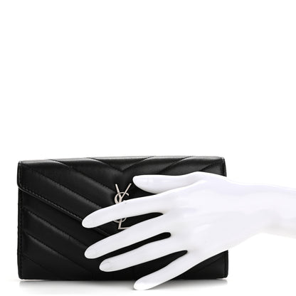 Saint Laurent Lambskin Y Quilted Monogram Large Loulou Flap Wallet Black 2 of 13
