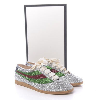 Gucci Glitter Fabric Web Mens Falacer Sneakers 11 Silver 9 of 9