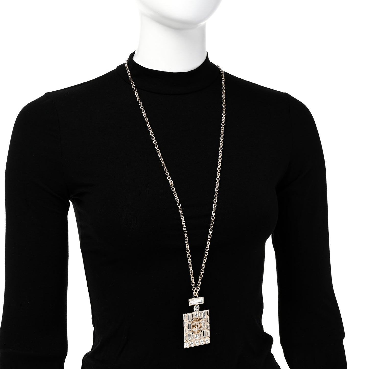 Metal Crystal CC Perfume Necklace Gold