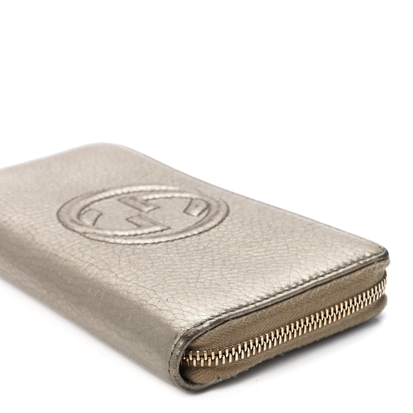 Metallic Pebbled Calfskin Soho Zip Around Wallet Golden Beige