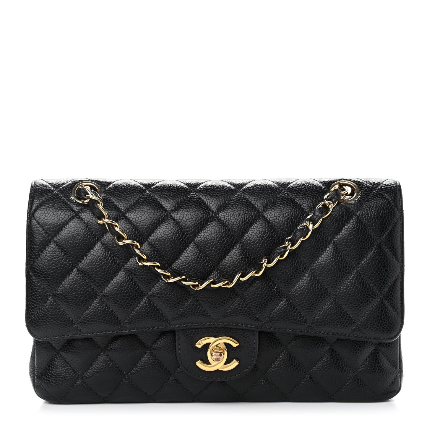 Caviar Quilted Medium Double Flap Black