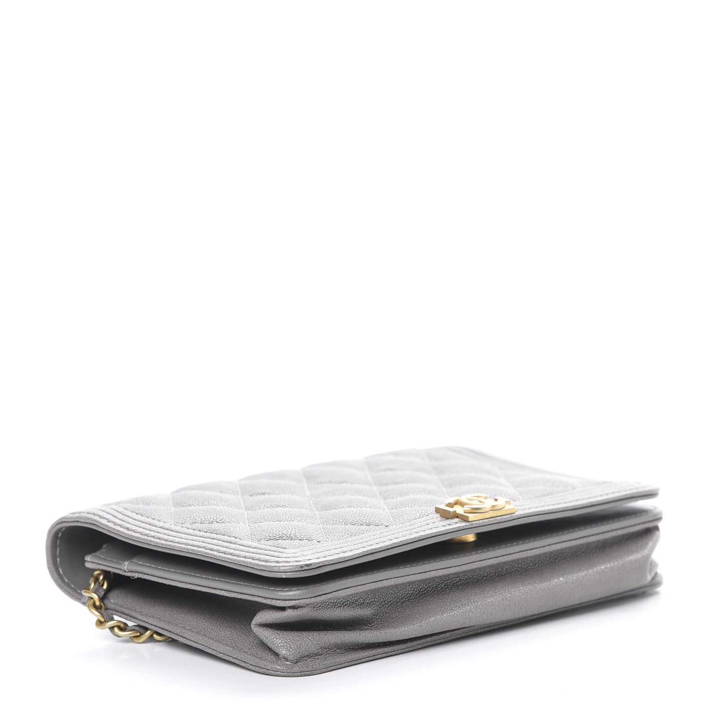 Caviar Quilted Boy Wallet On Chain WOC Grey