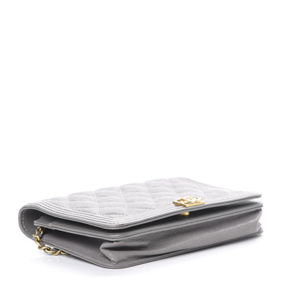 Chanel Caviar Quilted Boy Wallet On Chain WOC Grey 3 of 16