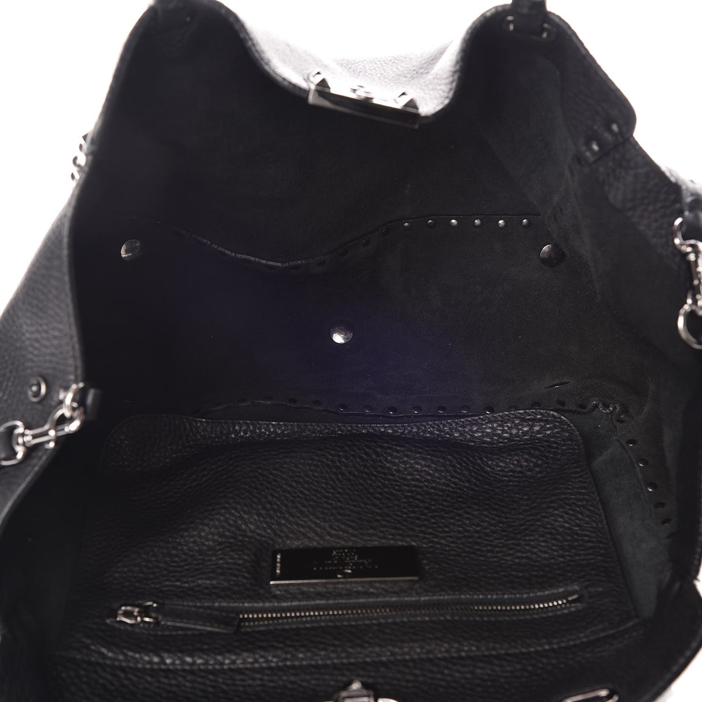Grained Calfskin Onyx Medium Rockstud Rolling Tote Black