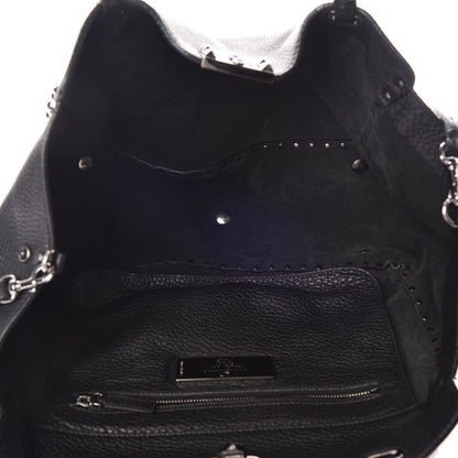 Valentino Garavani Grained Calfskin Onyx Medium Rockstud Rolling Tote Black 7 of 8