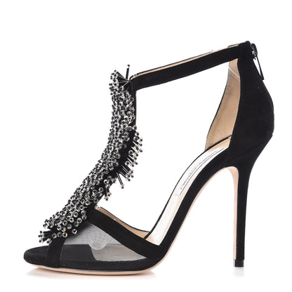 Jimmy Choo Suede Beaded Feline Sandals 38 Black 1 of 9