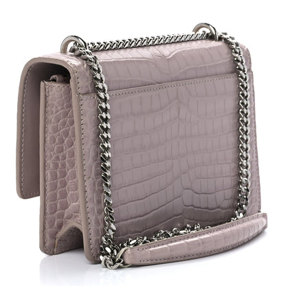 Saint Laurent Calfskin Crocodile Embossed Monogram Sunset Chain Wallet Marble Pink 2 of 11