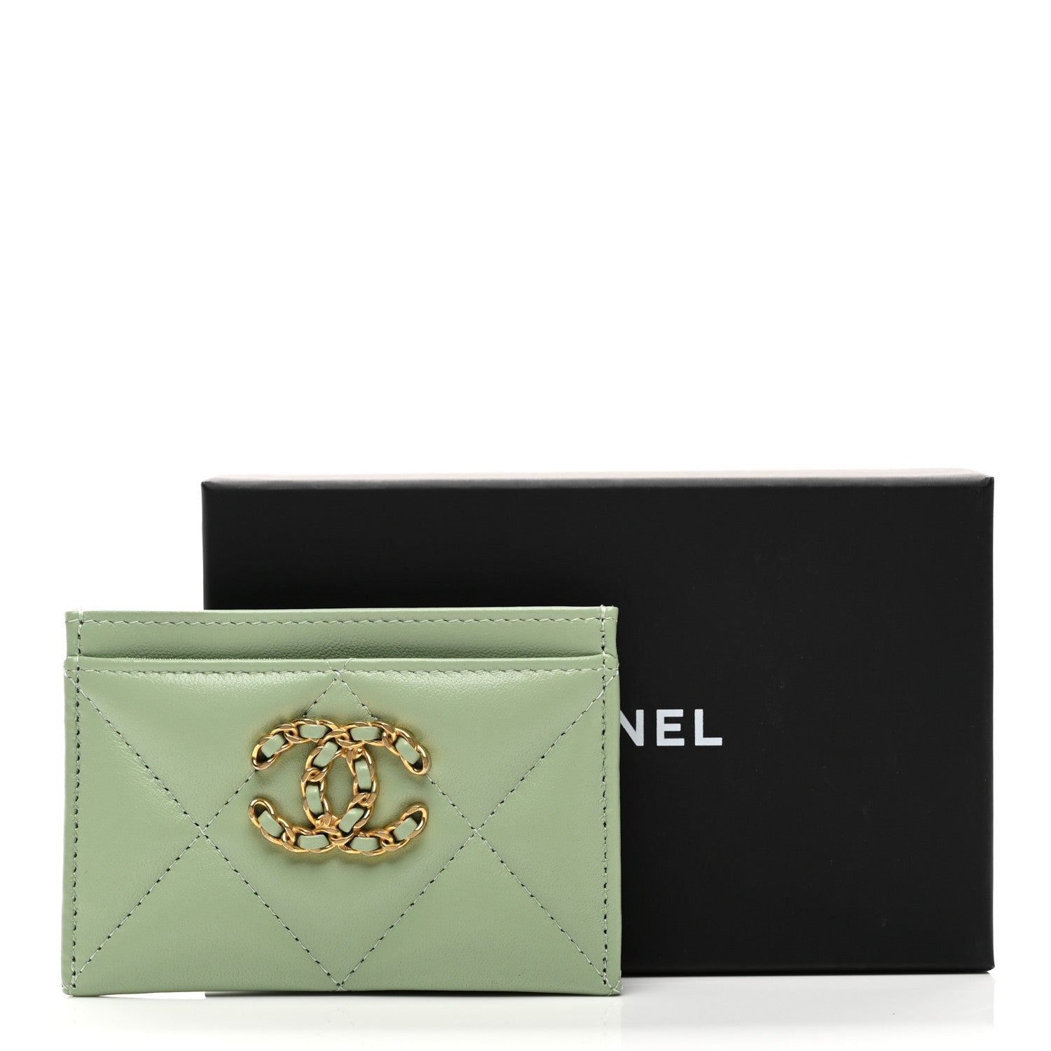 Chanel Lambskin Quilted Chanel 19 Card Holder Green 9 of 9