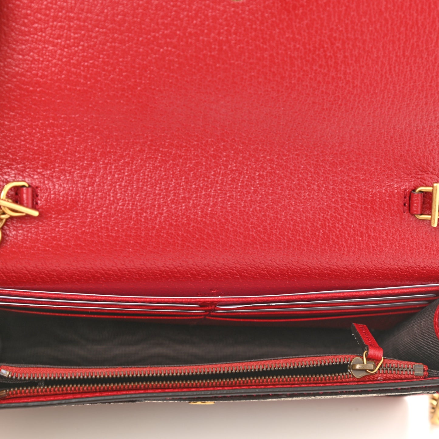 GG Supreme Monogram Web Queen Margaret Chain Wallet Red