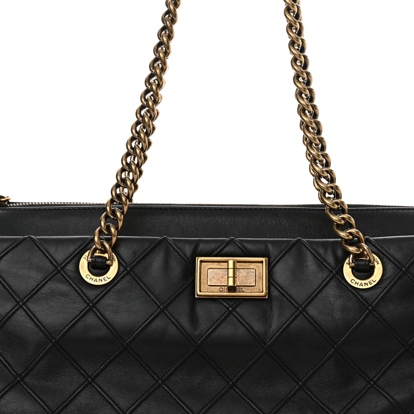 Calfskin Diamond Debossed Large Cosmos Zip Tote Black