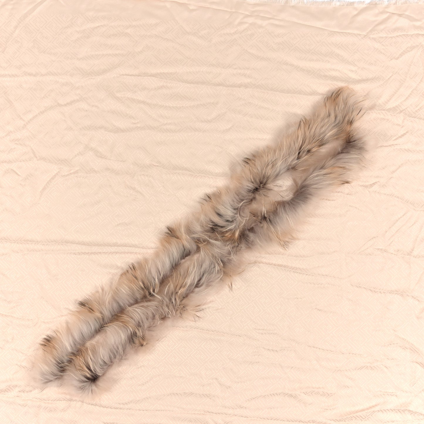 Silk Wool Raccoon Fur FF Shawl Beige