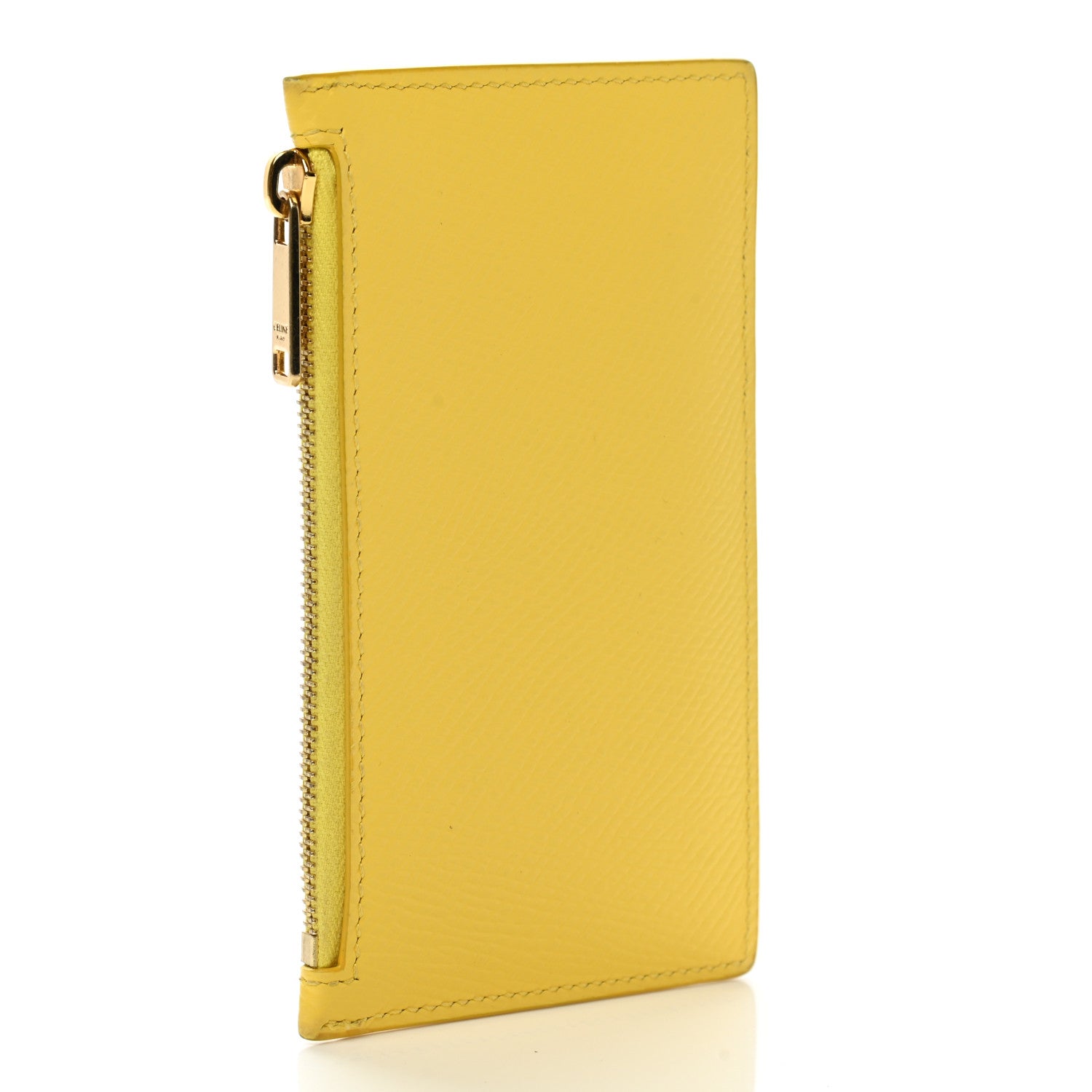Celine Grained Calfskin Zipped Card Holder Citron 3 of 9