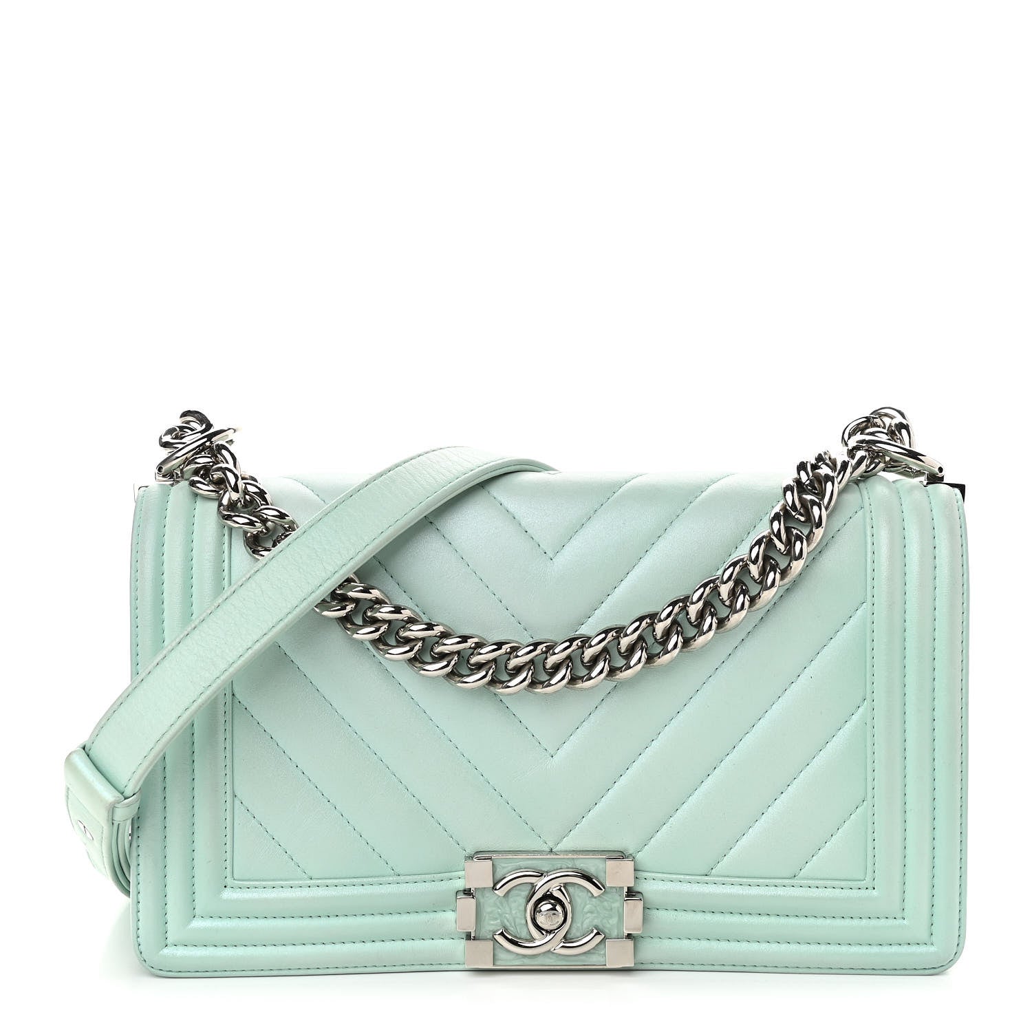 Chanel Iridescent Lambskin Chevron Quilted Medium Boy Flap Turquoise 1 of 13