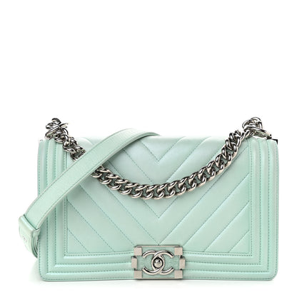 Chanel Iridescent Lambskin Chevron Quilted Medium Boy Flap Turquoise 1 of 13