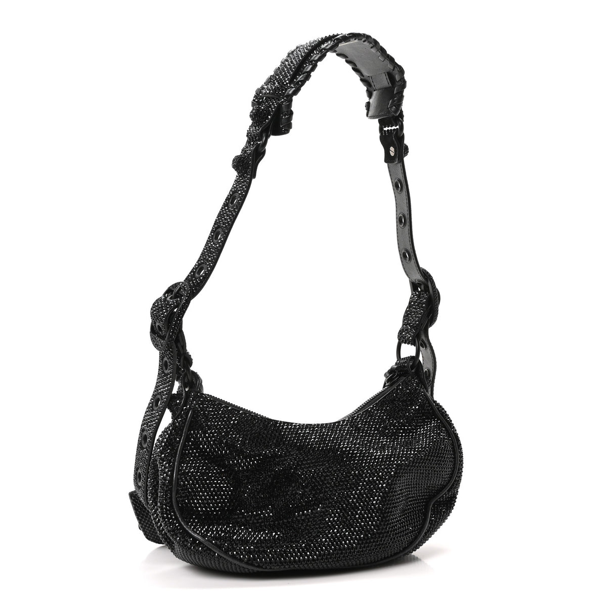 Strass Suede Le Cagole Shoulder Bag XS Black Jet