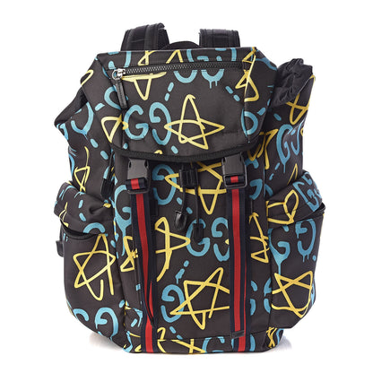 Gucci Techno Canvas GucciGhost Double Buckle Backpack Black New Acquamarine 1 of 11