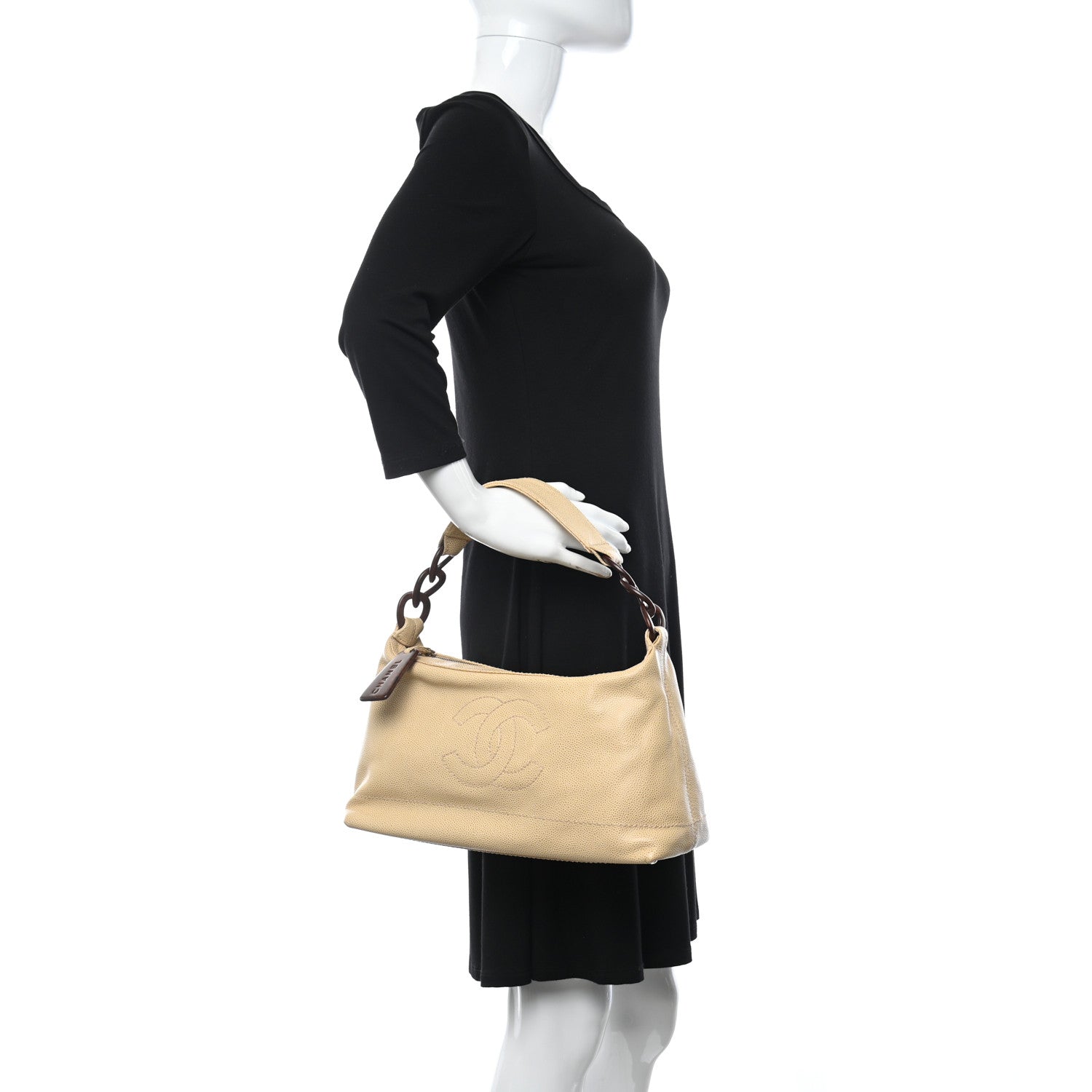 Chanel Caviar CC Wood Chain Hobo Beige 2 of 12