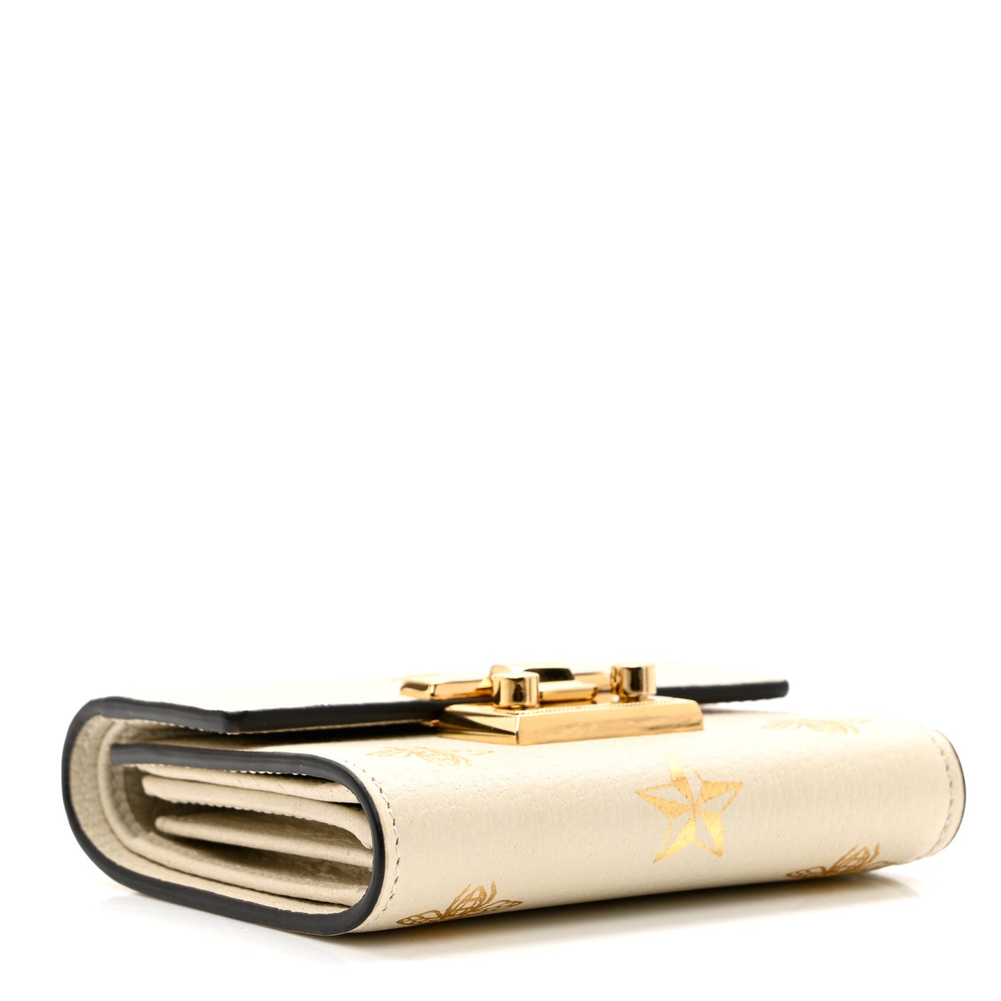 Calfskin Bee Star Print Padlock Wallet White