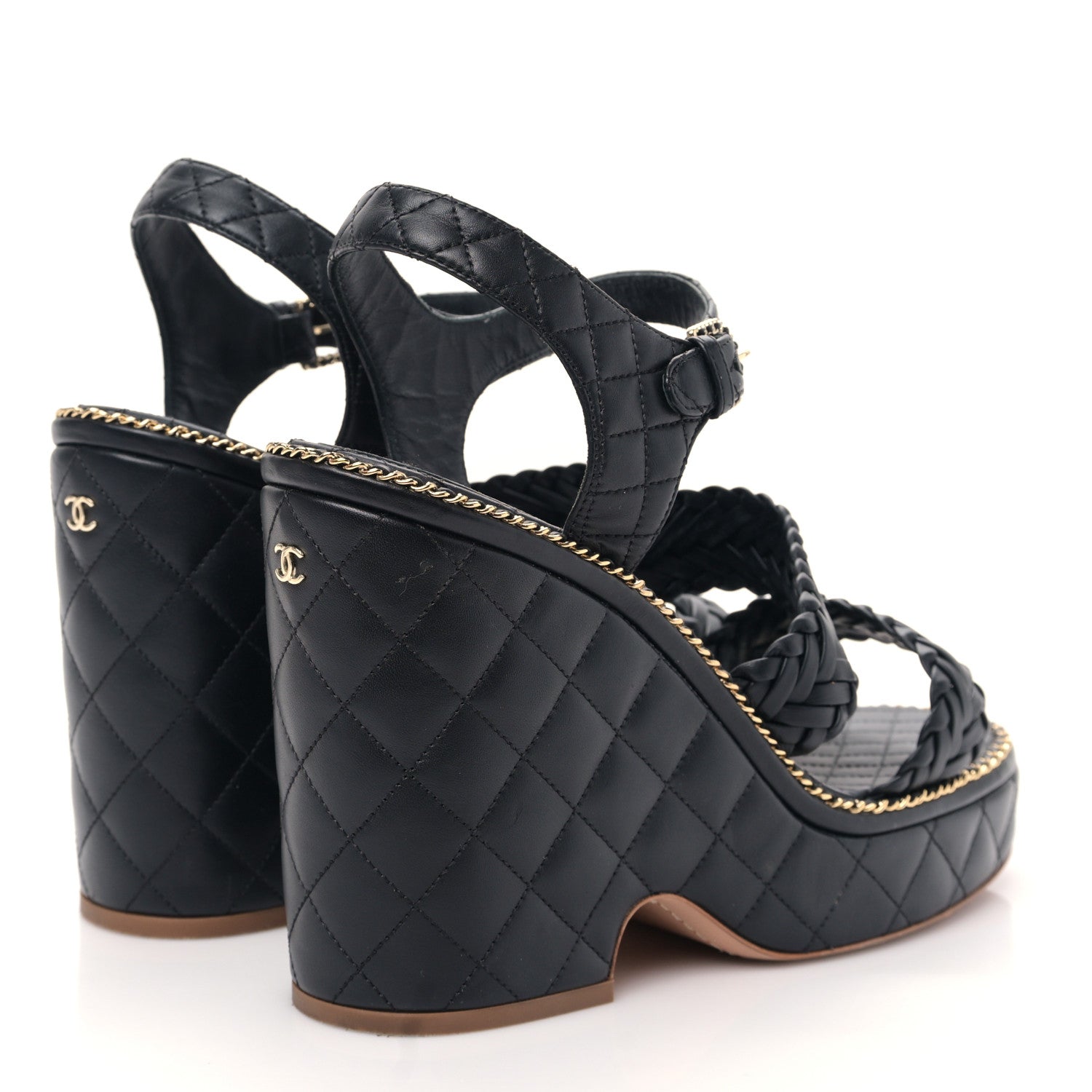 Chanel Calfskin Quilted Chain Around Wedge Sandals 41 Black 4 of 8